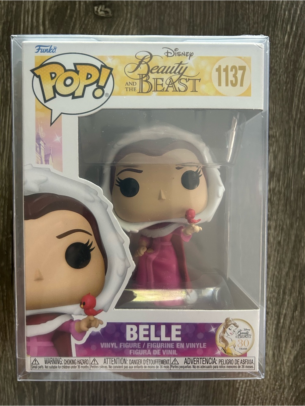 Disney Belle Funko Pop! in Pink Hooded Cloak with Red Bird